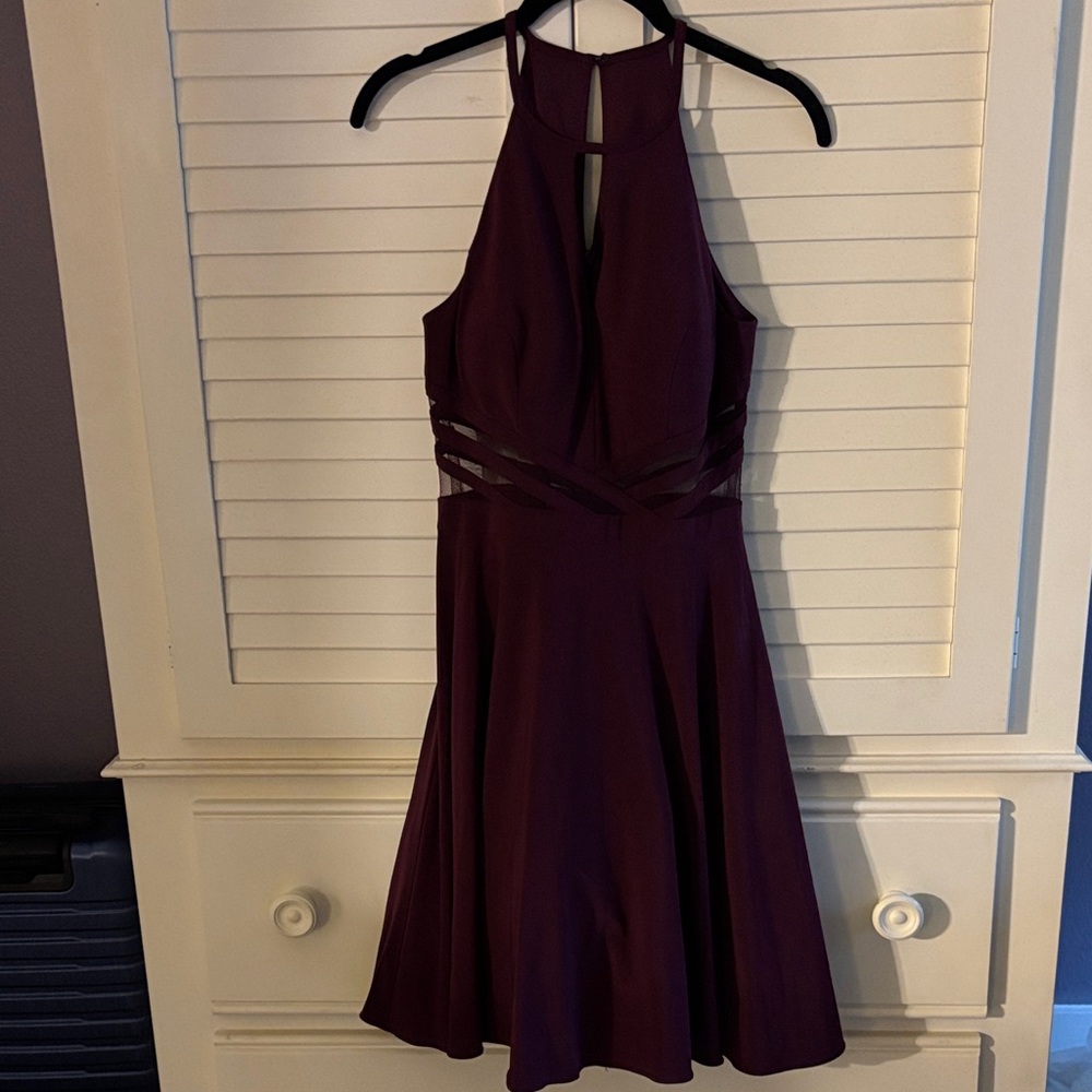 Xscape Deep Purple Backless Halter Dress
